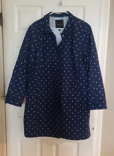 TALBOTS Women's Light Cotton Outerwear Jacket Polka Dot Blue White Size 18