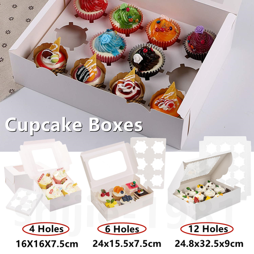 25100x Windowed White Cupcake Boxes 4/6/12 Holes Cup Cakes With