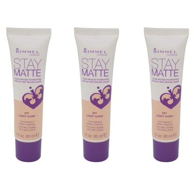 3-Pack New RIMMEL LONDON Stay Matte Liquid Mousse Foundation - Light Ivory 1 Oz