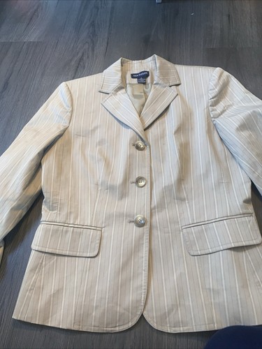 ANN TAYLOR Stripe Linen Blazer Wheat/Beige Sz 6 - Picture 7 of 12