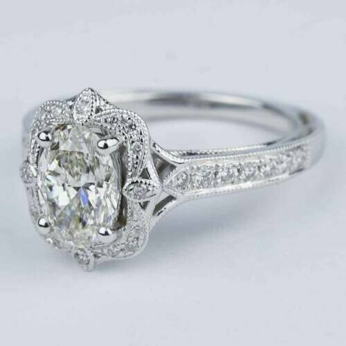 Fidanzamento Diamante Ovale 3,20Ct Creato in Laboratorio_Anello Matrimonio Donna Oro Bianco 14k - Foto 3 di 4