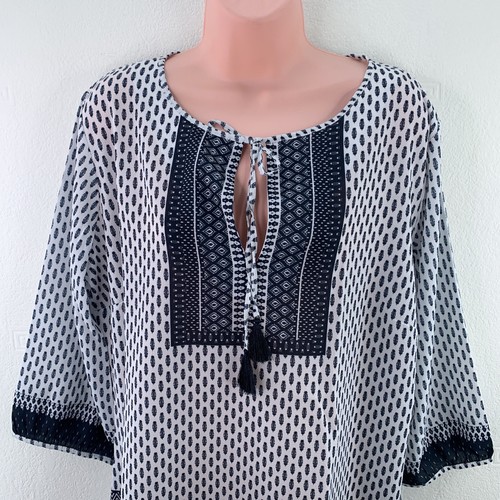Anna Field Keyhole Neck Blouse, Placement Print Size UK 18, Blue, RRP £27 - Picture 5 of 18