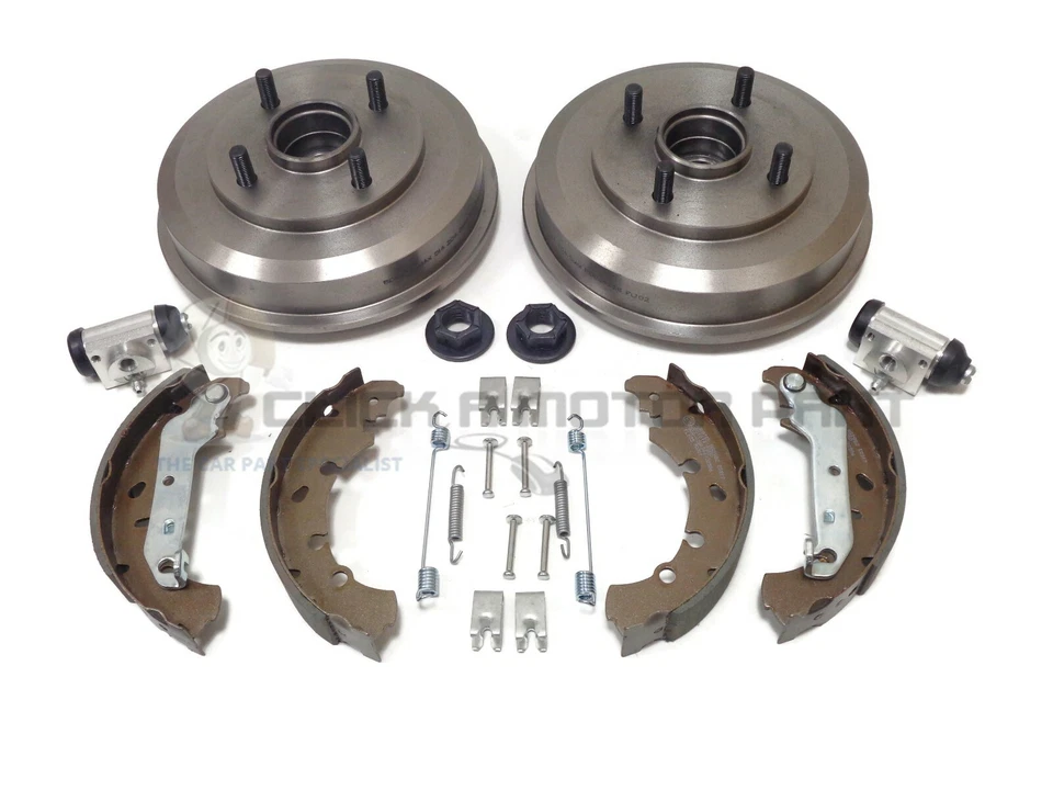 FORD FIESTA MK6 REAR 2 BRAKE DRUMS & SHOES + 2 WHEEL BEARINGS CYLINDERS +FIT KIT
