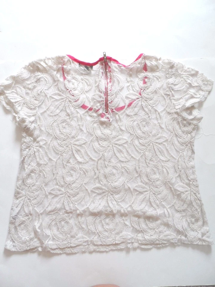Lily Rose Girls White/Pink Blouses Top - Size: M () - Image 3 of 4