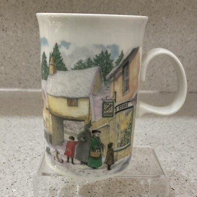 Vintage Dunoon Scotland Winter Christmas Village Scene Fine Stoneware Tea Mug
