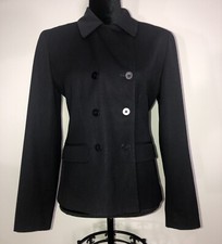 Ann Taylor Loft Wool Double Breasted Blazer Black Size 2 Collar Button Lined