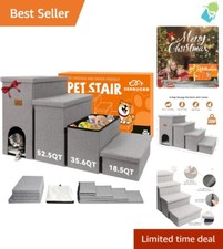 Folding Pet Steps with Storage for Large  Small Pets - 200 lbs Capacity