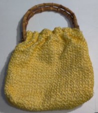 VINTAGE SOFT YELLOW PURSE WITH BAMBOO HANDLE