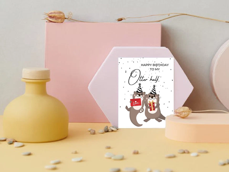 Cute Birthday Card Happy Birthday to My Otter Half Funny Card for Husband Wife - Image 3 of 4