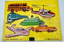 Vintage 1975 Transportation Train WOODEN PUZZLE  Judy Instructo 6 Pc J040009