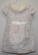  109 NEW Janie  Jack Pink Rose Gold Holiday Dress Jacquard Ivory Fur Collar 3