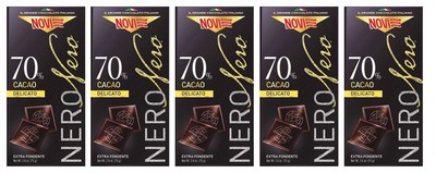 5x Novi Nero Delicato Extra Dunkle Schokolade,70% Zarter Kakao,75g