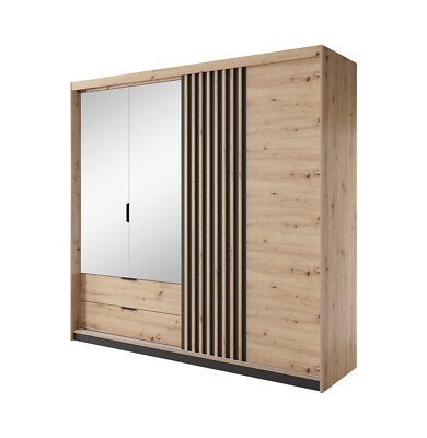 TALLY Kleiderschrank 220x60x210 cm Artisan Eiche Anthrazit 3-türig Design Möbel