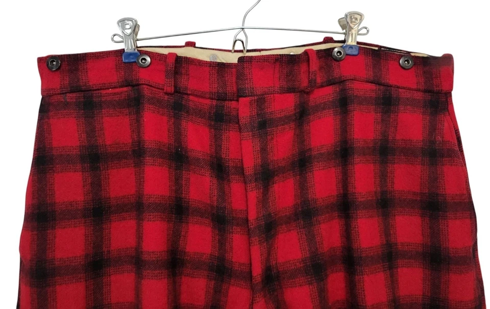 Vtg Woolrich Mackinaw Wool Pant Men Sz 38 Red Buffalo Plaid Hunting Workwear USA - Image 3 of 4