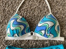 Venus Swimsuit Turquoise White Triangle Molded Top Sz C