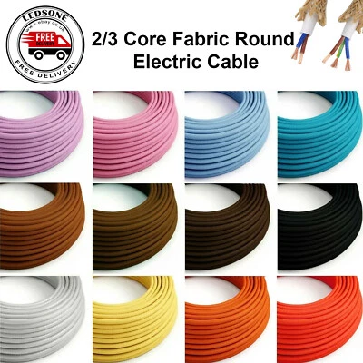 LED_SONE 2/3 Core Lighting Fabric Cable Italian Colour Braided Electric Vintage Cord Flex
