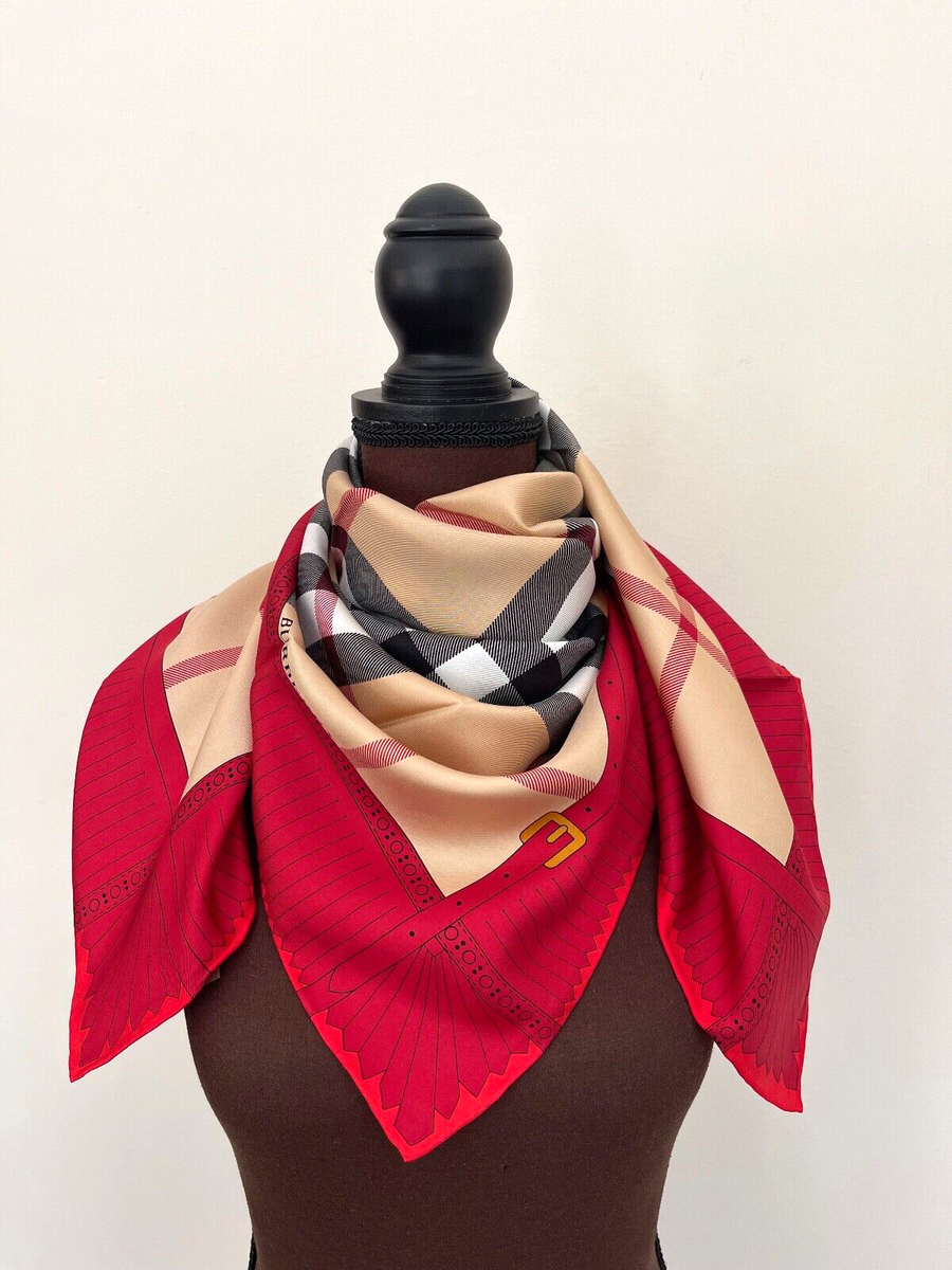 【関税&送料込み】Burberry Heraldry Scarf New Burberry Scarf Classic House Logo Beige Check Red Border