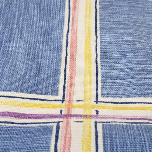 Blue & White Grid Tablecloth Yellow Pink Green Purple Stripes 43x44 Cloth - Picture 10 of 10
