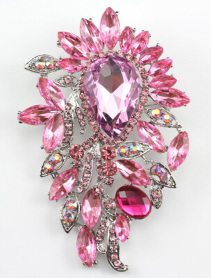 Pink Fancy Austrian Rhinestone Crystal Beautiful Bridal Wedding Brooch Pin
