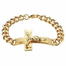 Men's Stainless Steel Religious Bible Jesus Cross Prayer Bangle Bracelet Chain