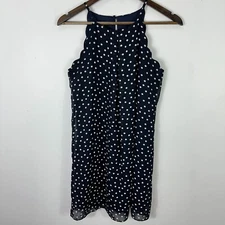 A Byer Dress Women M Polka Dot Sleeveless Navy Scallop Hem Cottagecore Retro