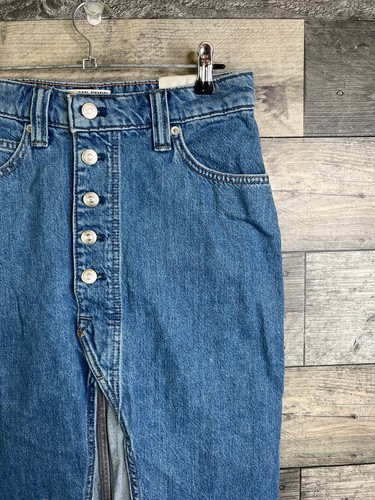 Maxi Falda Free People Chani Talla 25 UK 4 Azul Denim Frontal Dividido Informal We The - Imagen 5 de 10