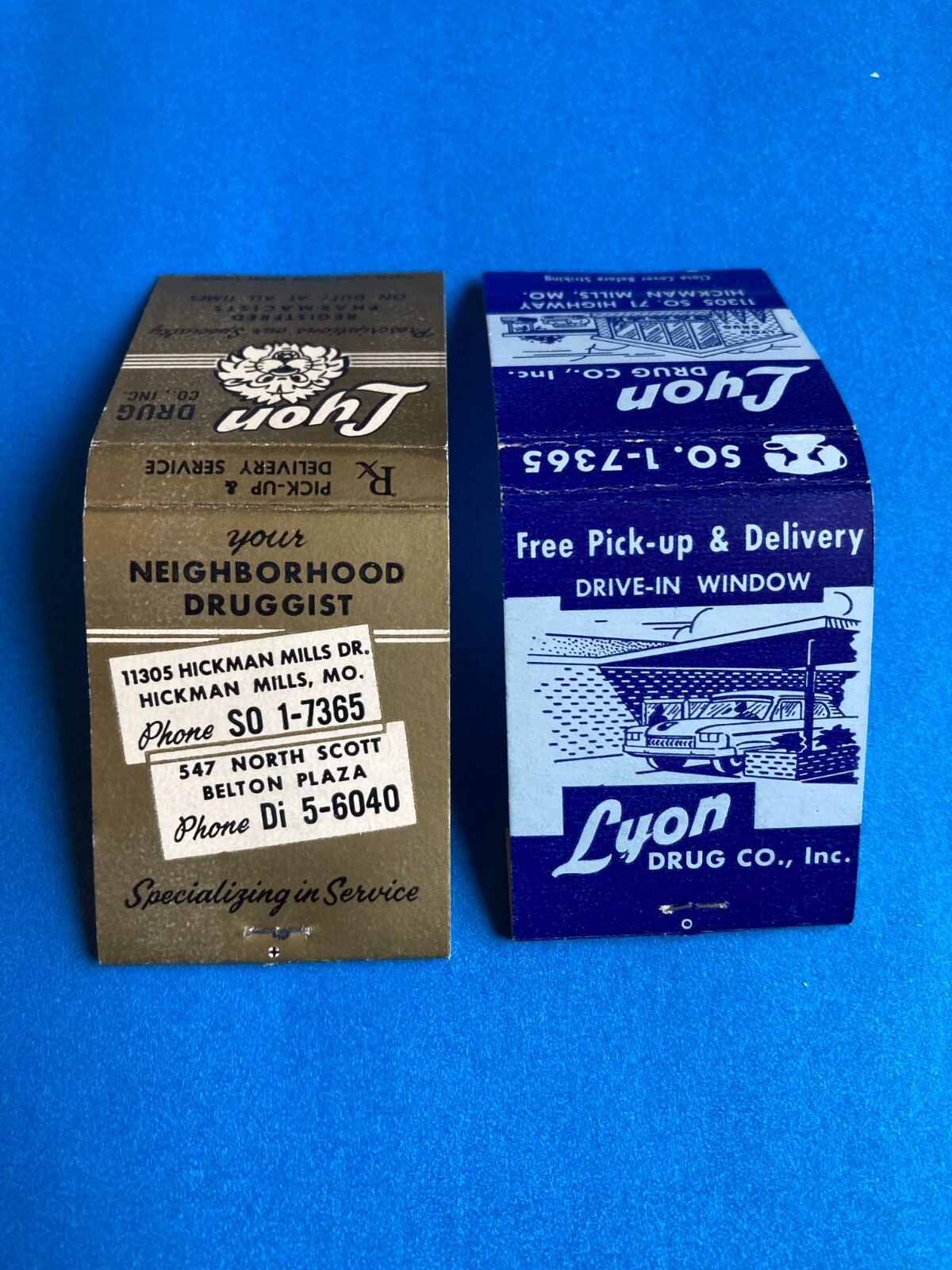 Vintage Matchbook (2) Lyon Drug Co., Inc. Hickman Mills, MO 20