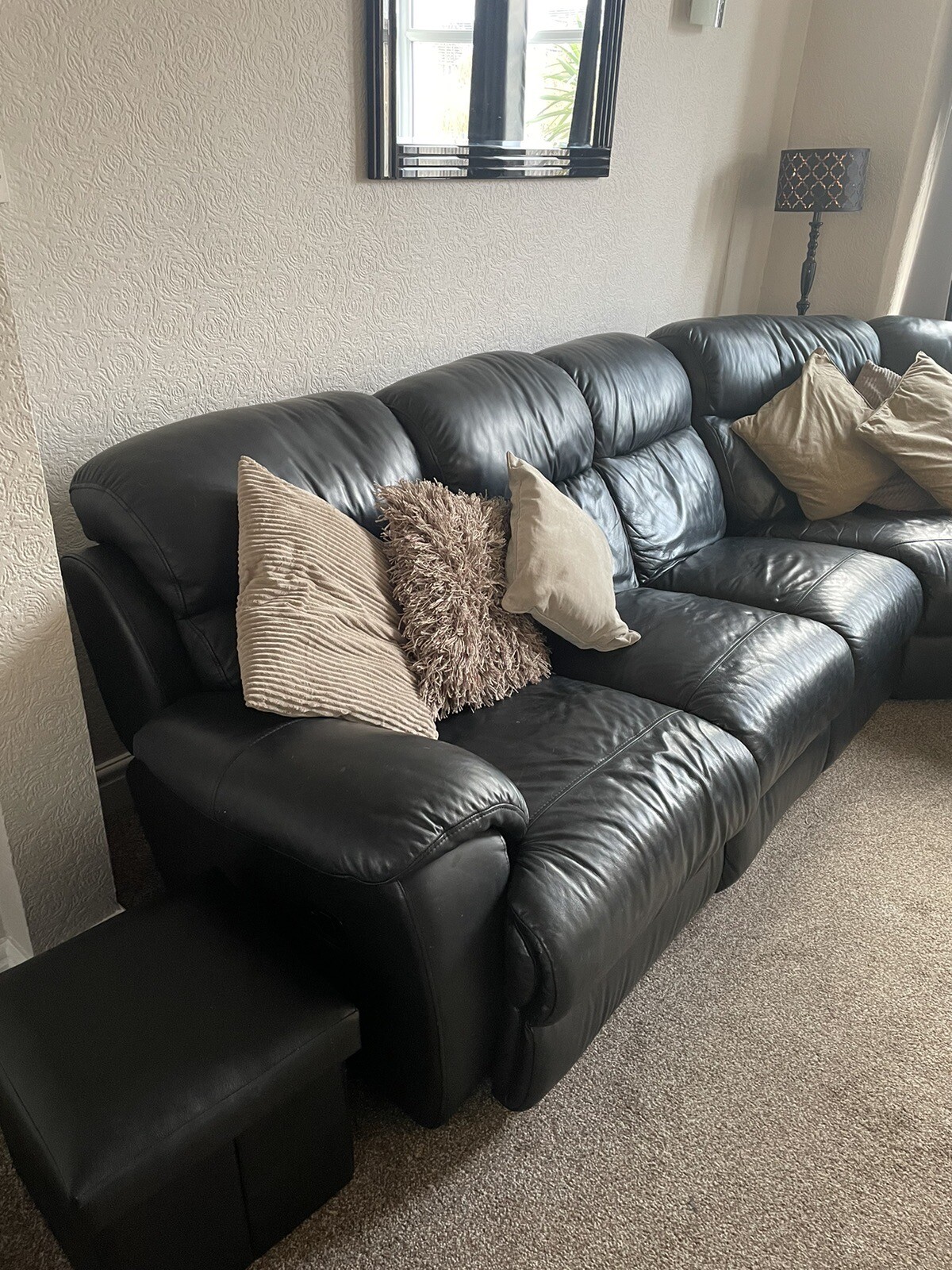 black leather corner sofa used pre owned eBay