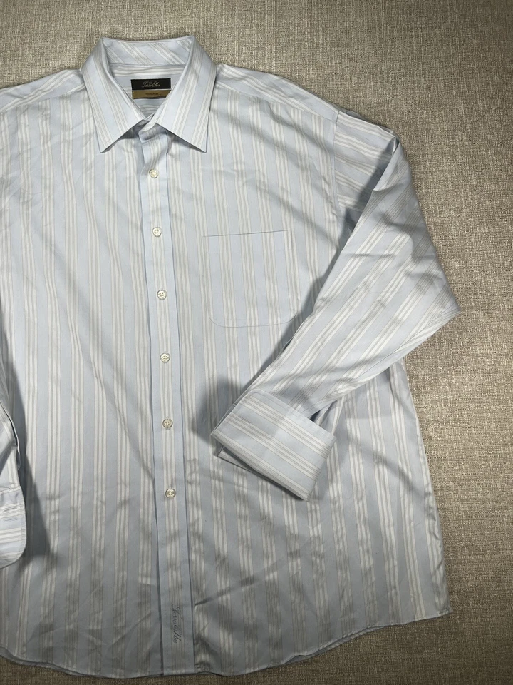 Tasso Elba Adult Extra Large Blue Stripe Button Up Long Sleeve Dress Shirt Mens - Image 4 of 4