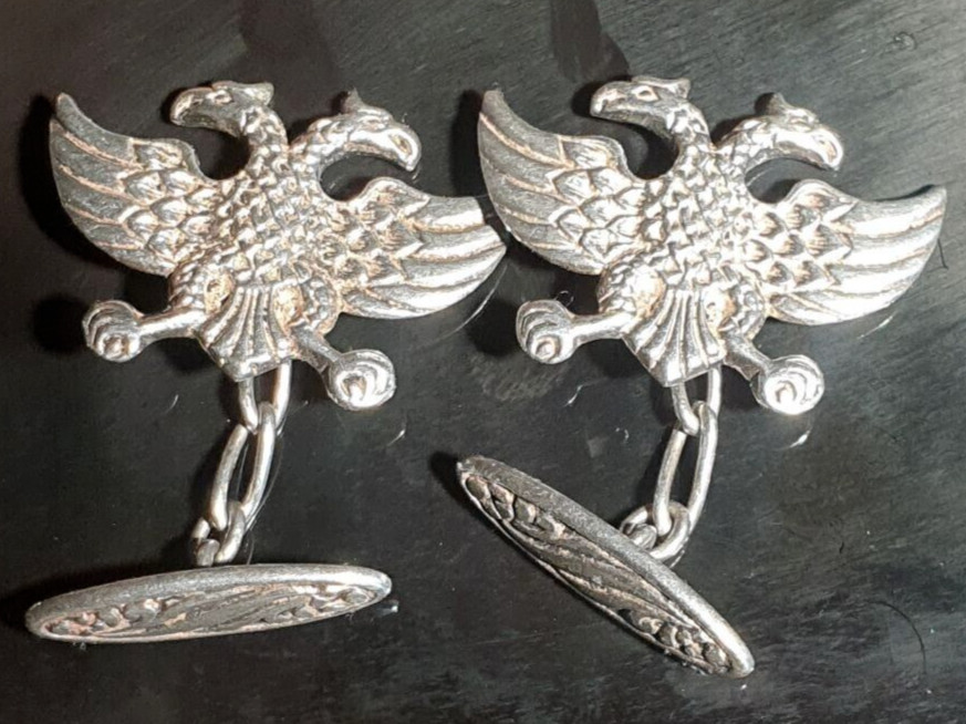 SILVER CUFFLINKS Double Headed Eagle Chain Link 1… - image 1