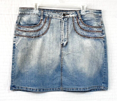 EUC Apollo Jeans  Women's Med Blue Denim Short Skirt Sz 2XL