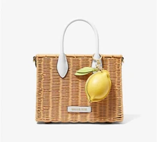 NWT Michael Kors Mirella Small Wicker Crossbody Bag Optic White Lemon Coin Purse