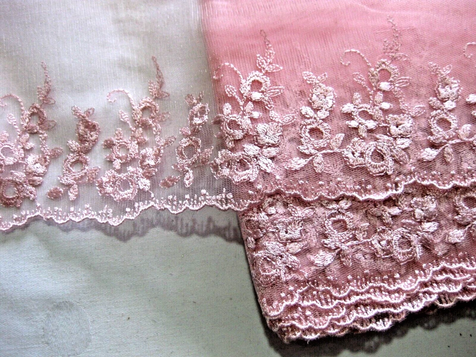 Feine Spitze Rosa Blumen Blüten Floral 12 cm breit lfm S 21.1 - Bild 2 von 4