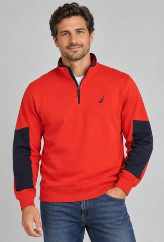 Nautica Sweatshirt Men’s XL Orange 1/4 Zip Long Sleeve Pullover Sweatshirt  - product listing photo