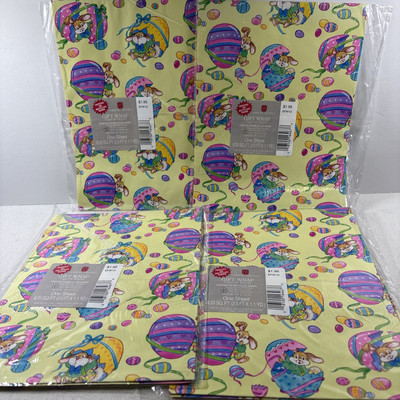 4 Vintage Easter Gift Wrap Craft Wrapping Paper American Greetings Bunnies Eggs