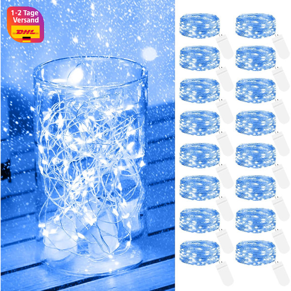 Led Lichterkette Mini 20 StüCk 2M Silberdraht Batteriebetrieben Blau Deko-image