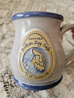 Deneen Pottery ANOTHER BROKEN EGG CAFE Austin Texas TX COFFEE MUG Drip Glaze