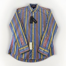 New Tommy Hilfiger Men's Slim Fit Long Sleeve Striped Poplin Shirt Multicolor L