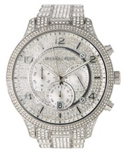 Michael Kors Oversized Pave Glitz Silver Watch MK6633 Japan Movement W/ Box 