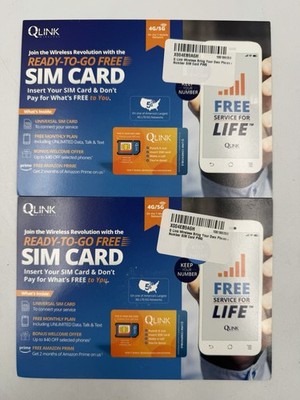 2x QLink Wireless Ready-To-Go-Free SIM Card - NEW Inactive Service