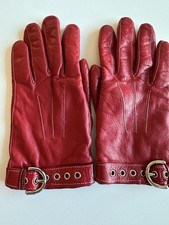 Coach Vintage Red Leather Buckle Cashmere Lined Wrist Gloves Women  s Size 6.5