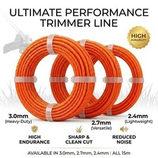 15M Nylon Strimmer Line 2.4mm 2.7mm 3mm Brush Cutter Lawn Mower Trimmer Cord