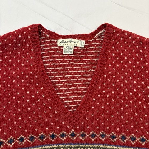 Vintage Eddie Bauer Wool Fair Isle Sweater Vest Size Women’s XL Birdseye Red - Picture 3 of 8