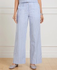 Talbots 100 Cotton Wide Leg Pant Sky Blue-White Nautical Summer Stripes New