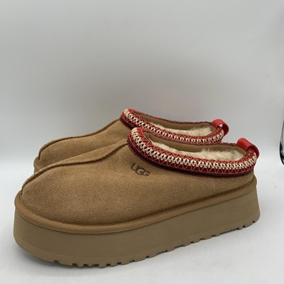 UGG Tazz Slippers Womens Size 7 Brown Suede Shearling Platform Clogs Lined