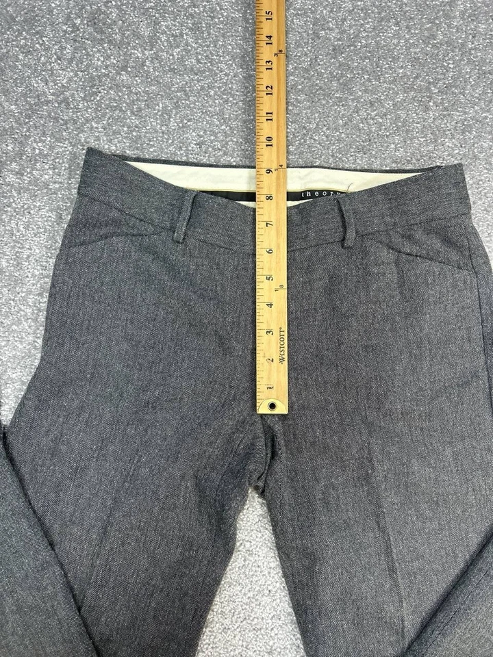 Theory Dress Pants Womens 2 Gray Wool Stretch Low Rise Wide Leg Formal Oxford - Image 4 of 4