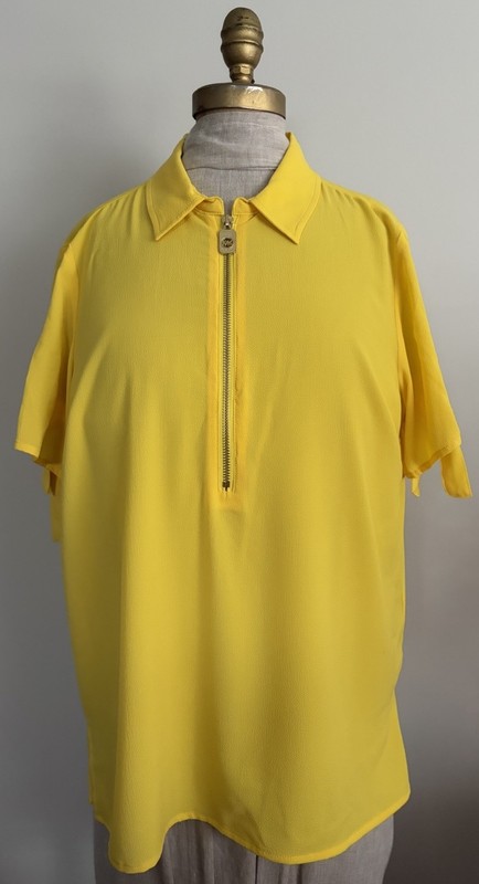 Michael Kors Women’s Sz L Collared Zip Short Sleeve Blouse Yellow NWT