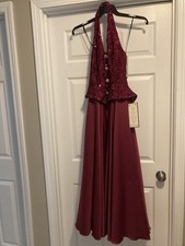 PROM Dress NEW Vintage Dave Johnny Maxi Gown Sz 4 Sequin Burgundy 90s NWT Hoco