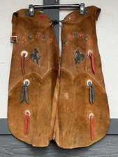 Antique 28  Batwing Leather Chaps With Canvas Leg Covers Texas Rangers Design