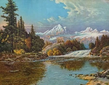 Vintage Frederick D. Ogden 22x28 Mountain River Landscape Poster Print